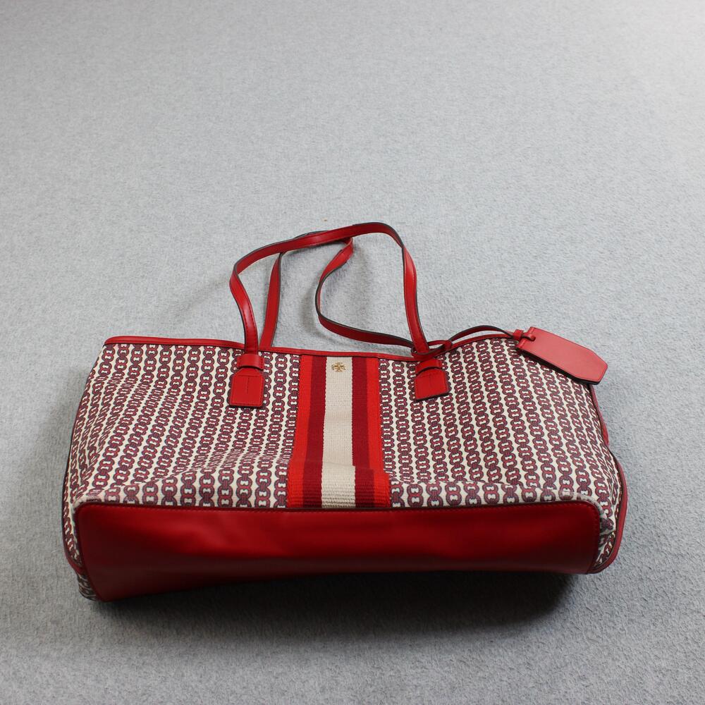 Tory Burch Tote Bag Women Large Red Purse Carryall Canvas Leather Luxury READ